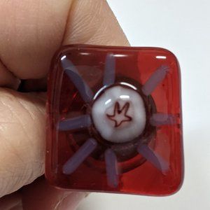 Artisan handmade Fused glass star ring with silver plated adjustable band.